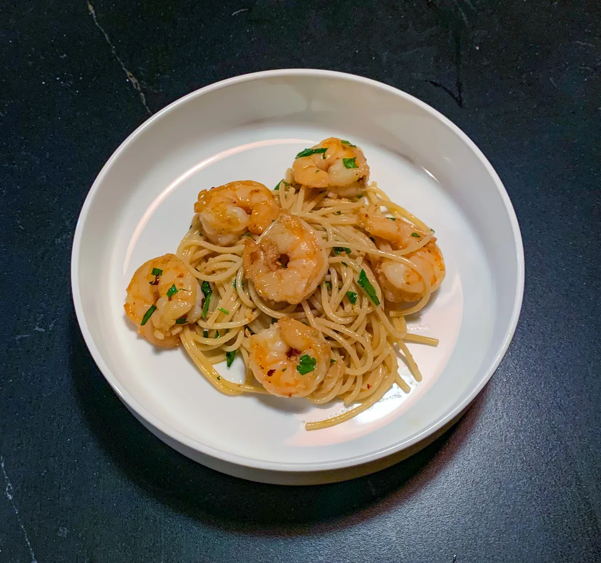 Simple Garlic Butter Shrimp Pasta with Vermouth