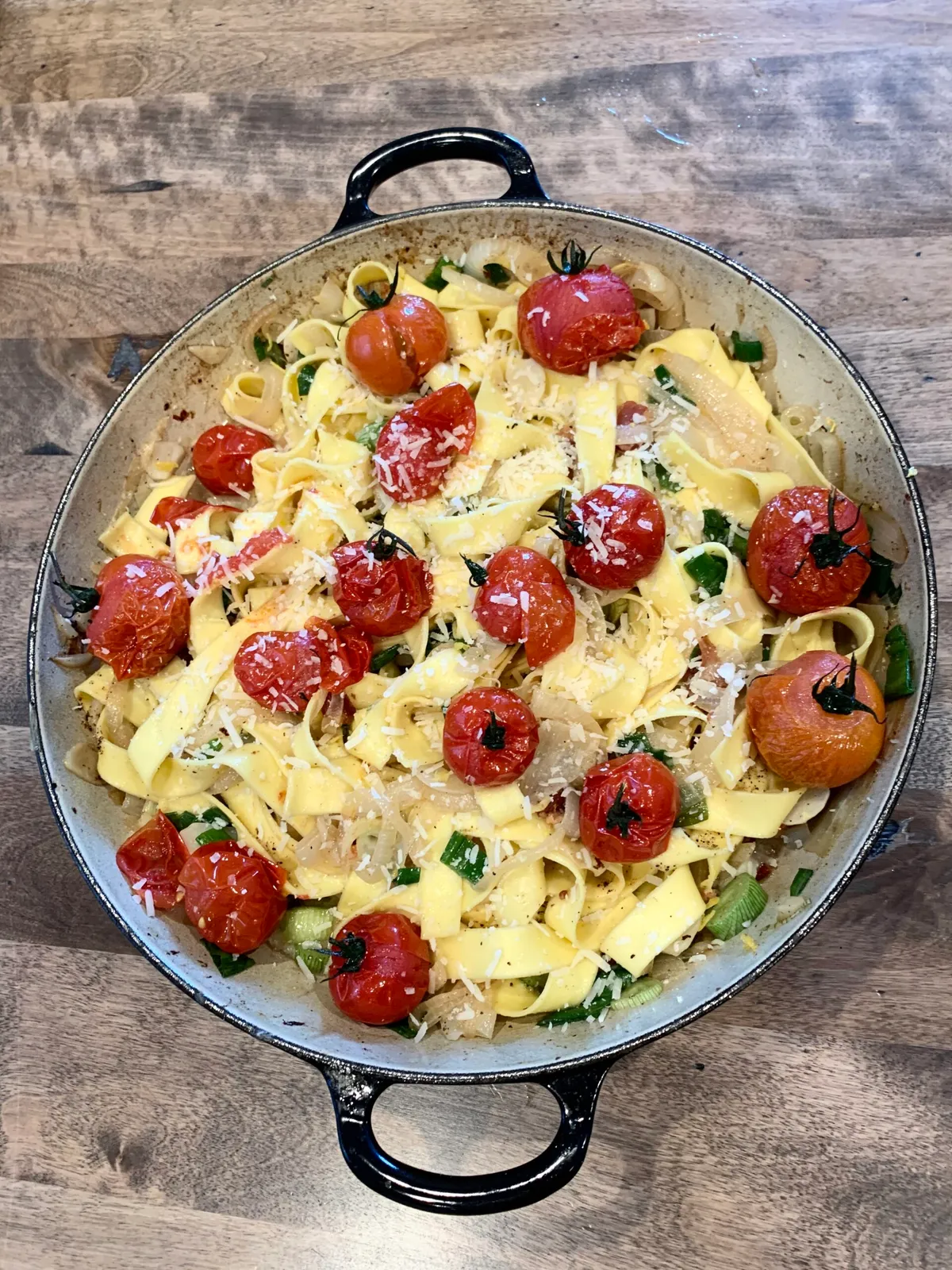 Scallion and Blistered Tomato Tagliatelle
